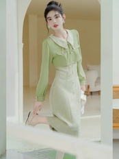 【0178】Fake Layered Formal Long Sleeve Dress