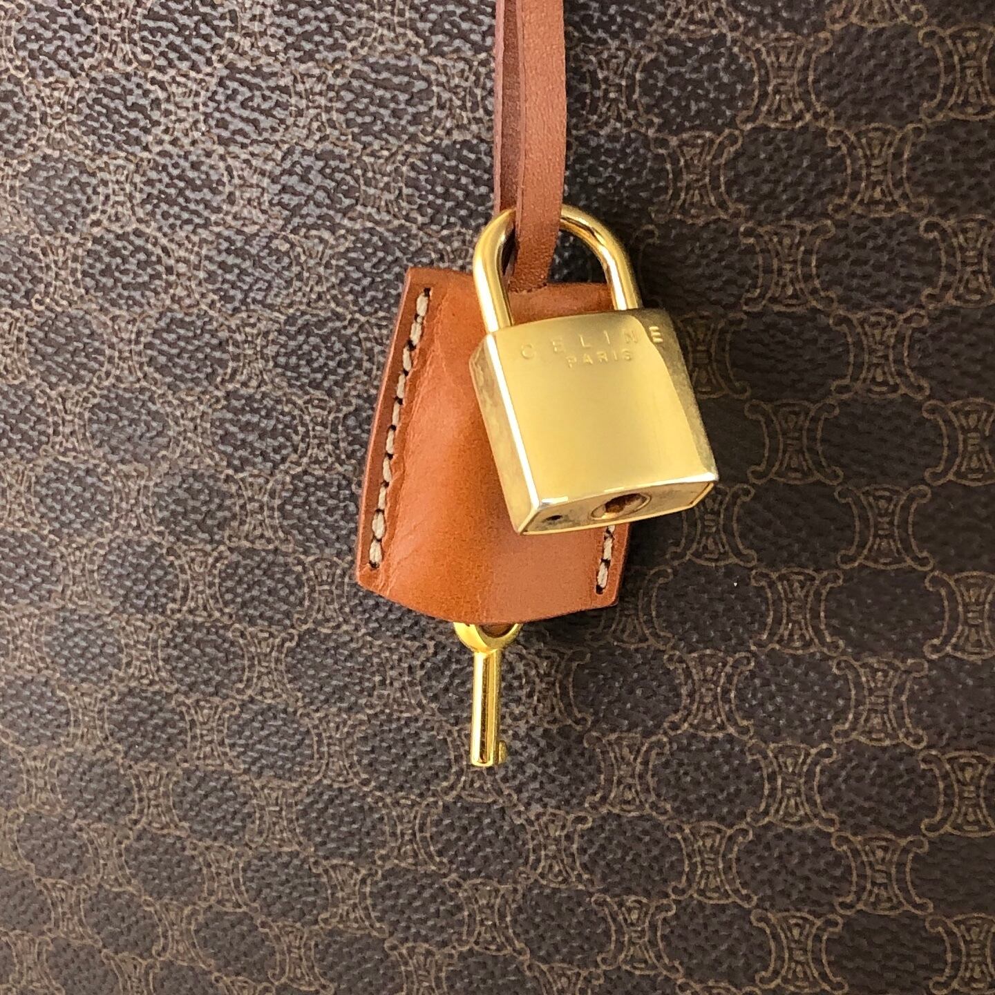 CELINE セリーヌ マカダム ハンドバッグ ブラウン PVC レザー ボストン