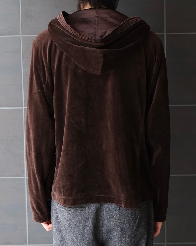 Hood detail velour zip hoodie