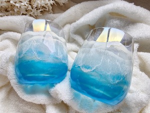 405.オーシャンレジンアート ブルー ペアグラス