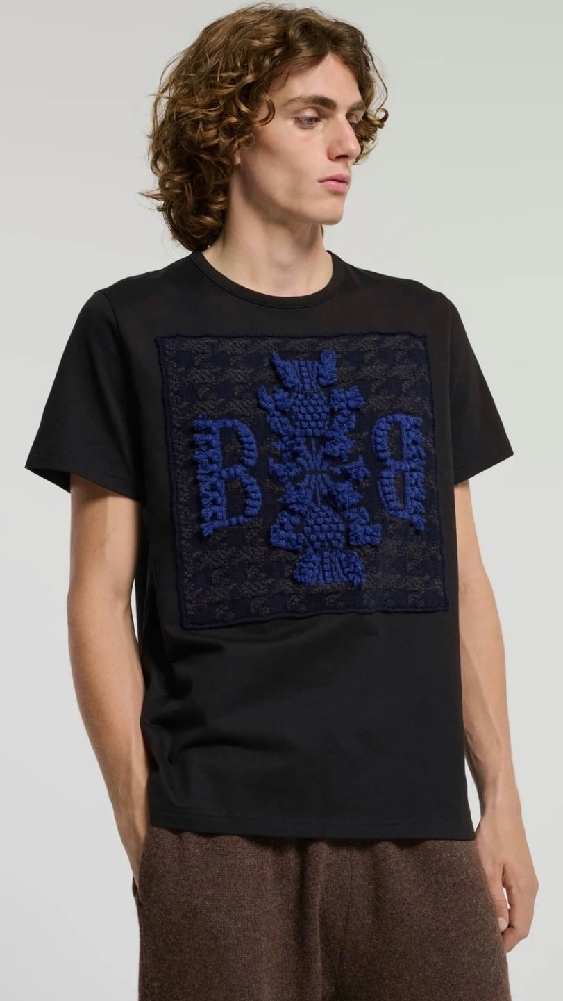 BARRIE -T-shirt with houndstooth patch- :NERO NAVY/PEAT,