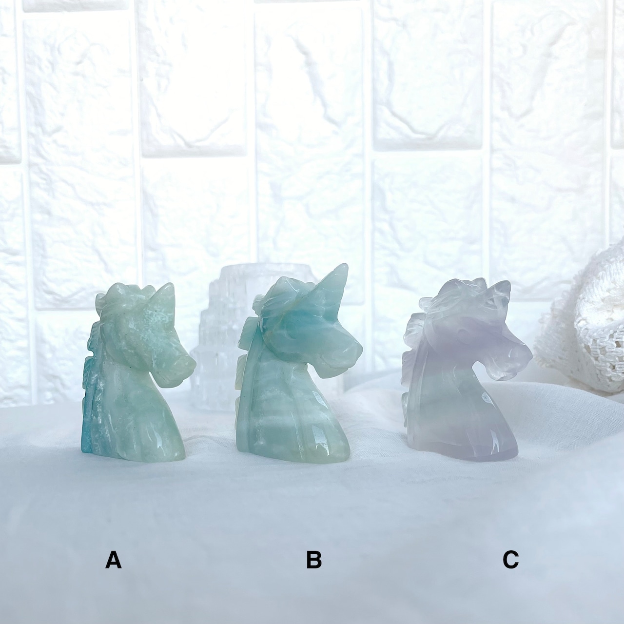 ユニコーン*アマゾナイト*イットリウムフローライト*カービング*250904*天然石*置き物*インテリアストーン