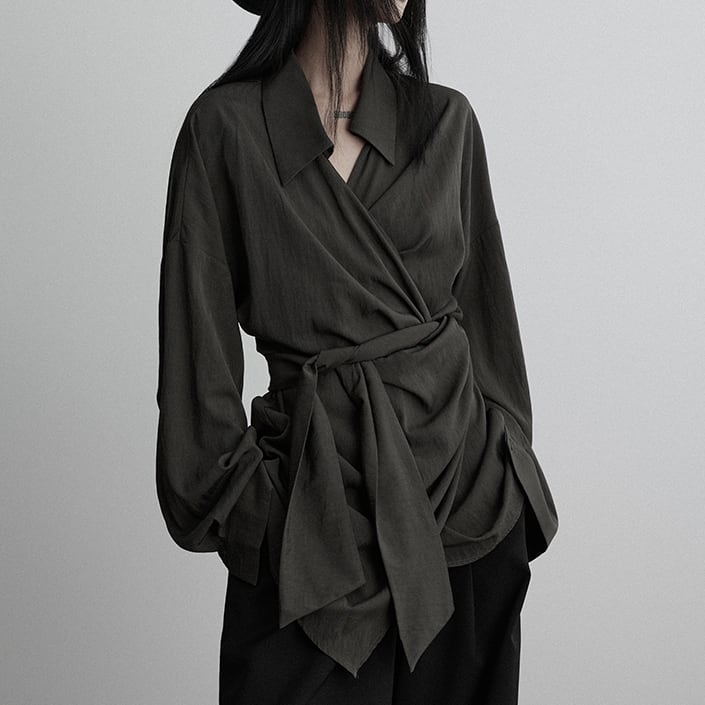 Irregular cross waist shirt S398