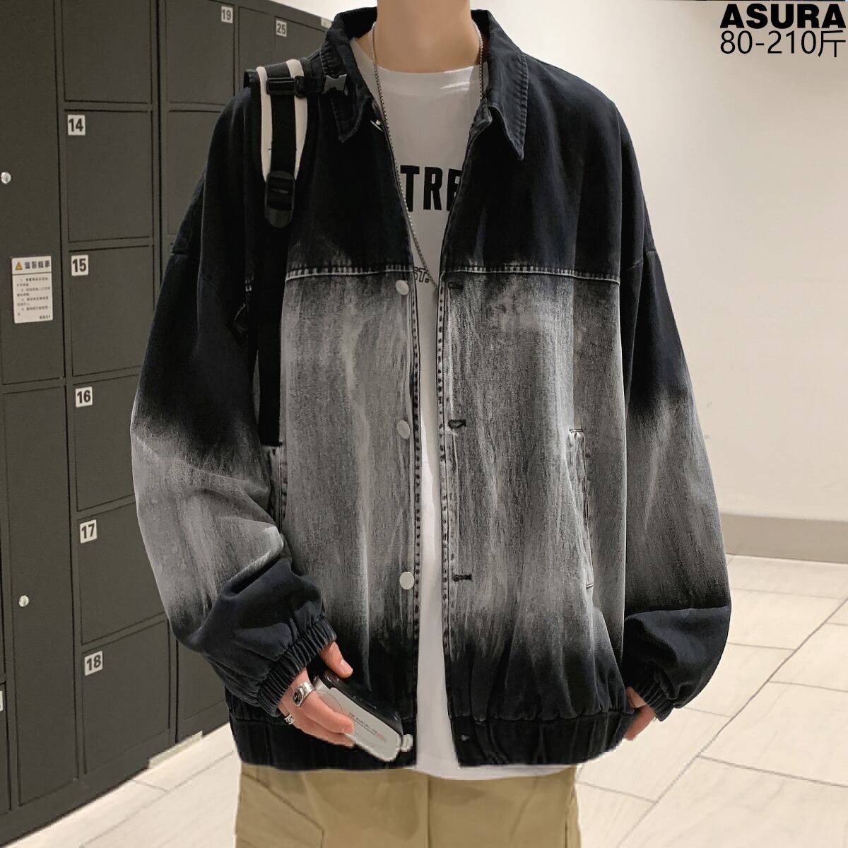 プリント柄ジャケット ルーズショートスプリングオータムスタンダード レトロ 大きめサイズ 春物 秋物 ASURAプラスサイズメンズ38382850399