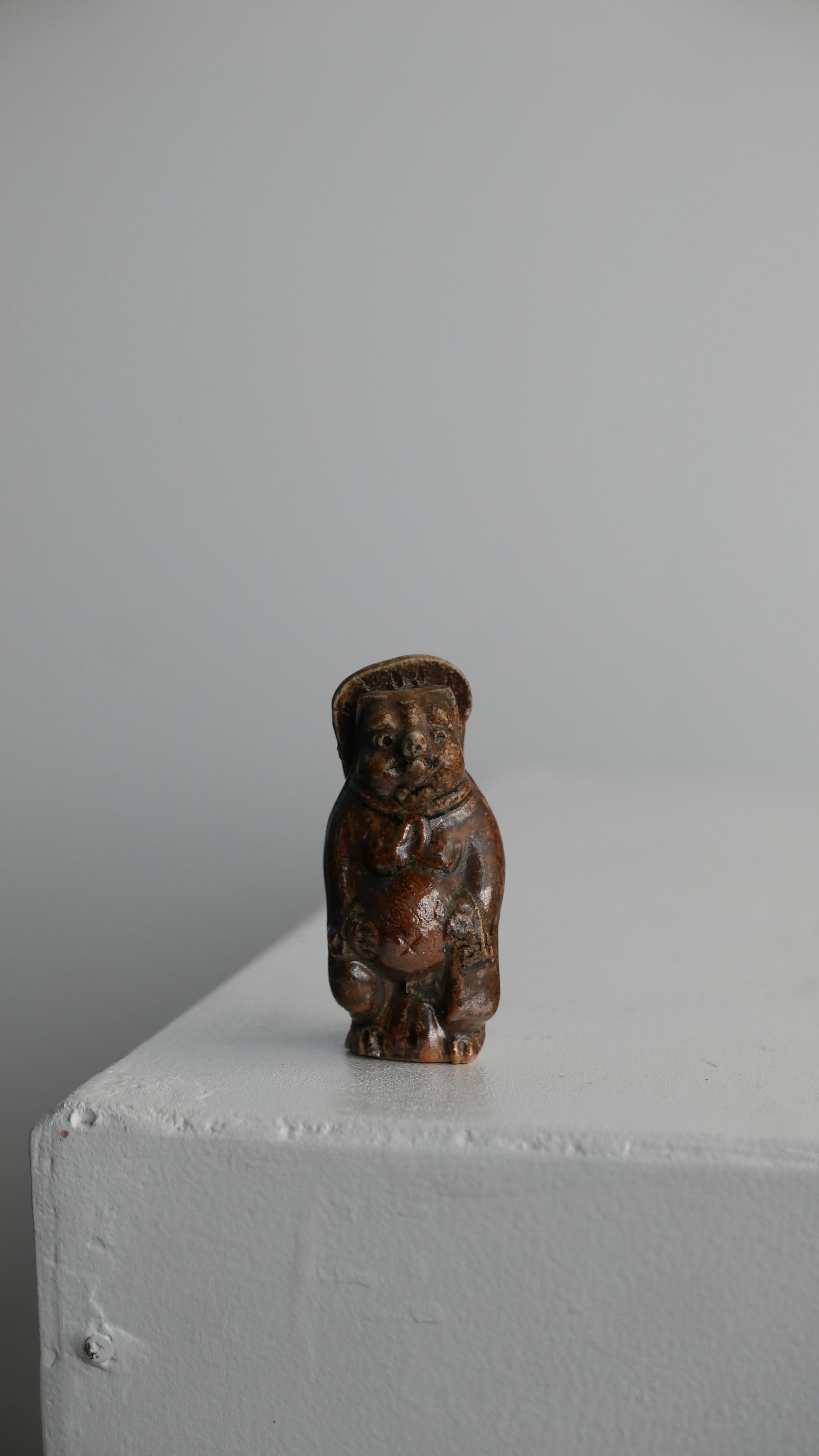 japanese vintage , small tanuki object , caramel brown #2