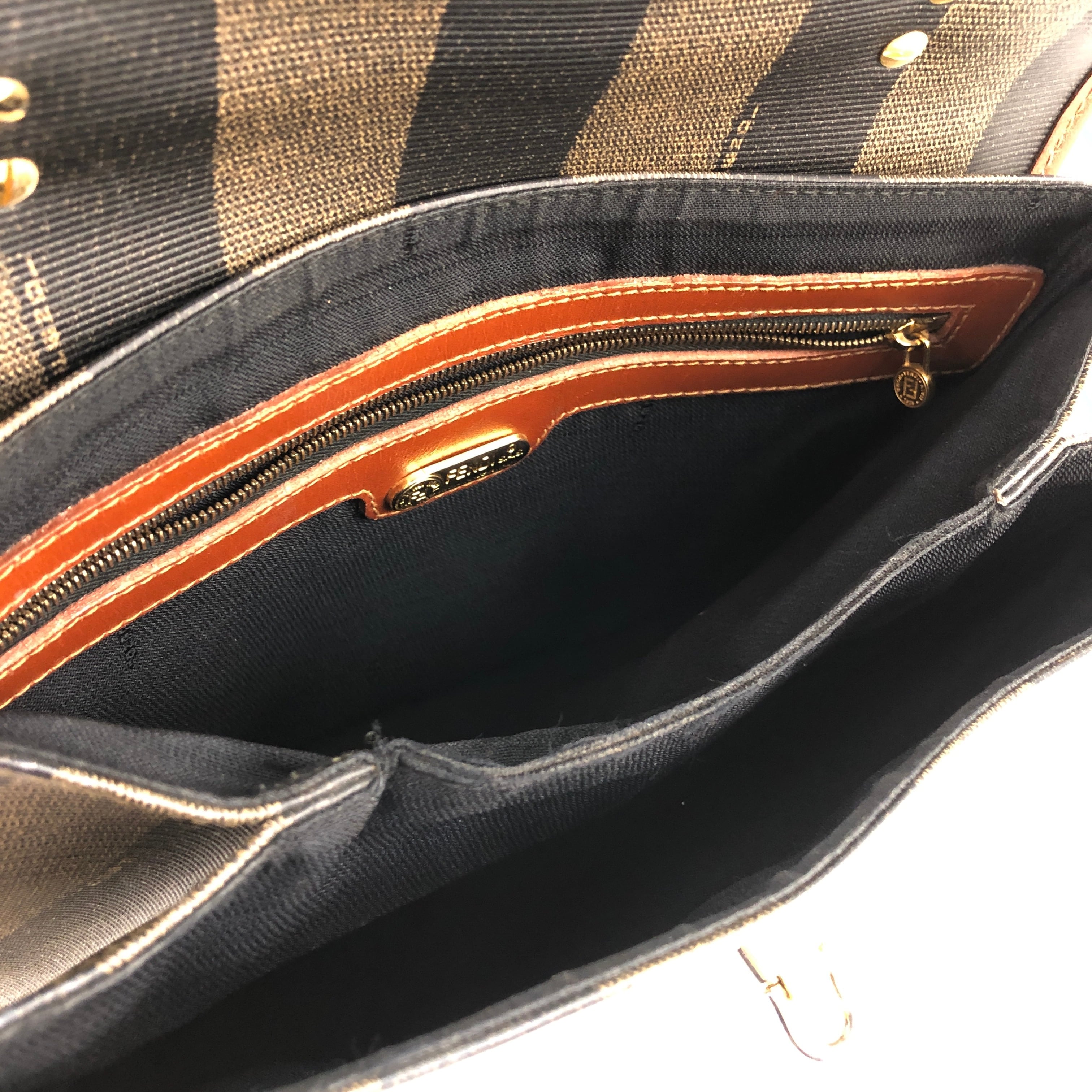 Fendi ショルダーバッグ ブラウン/ブラックストライプ FENDI フェンディ ペカン柄 フロントロック ケリー 2WAY ショルダー