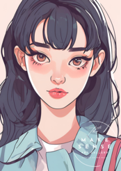 Long Hair Girl｜ロングヘアの少女を描いたレトロポップアートポスター｜シティポップテイストでおしゃれ空間を演出する一枚A2ポスター