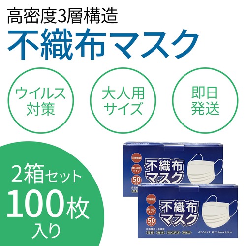 【当日発送】使い捨て不織布マスク 合計100枚（50枚 2箱） 在庫あり