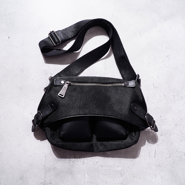 Black mode leather combination 2way technical Bag