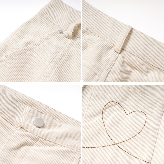 corduroy wide-leg pants with heart embroidery　J00229