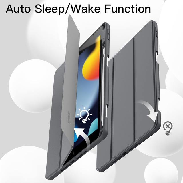 JEDirect iPad 10.2インチ ケース (2021/2020/2019モデル、第9/8/7世代用) Pencilホルダー付き ソフトTPUバック スリム保護カバー オートウェイクアップ/スリープ機能付き (ダークグレー)