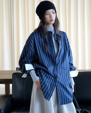 Contrast Cuff Striped Shirt