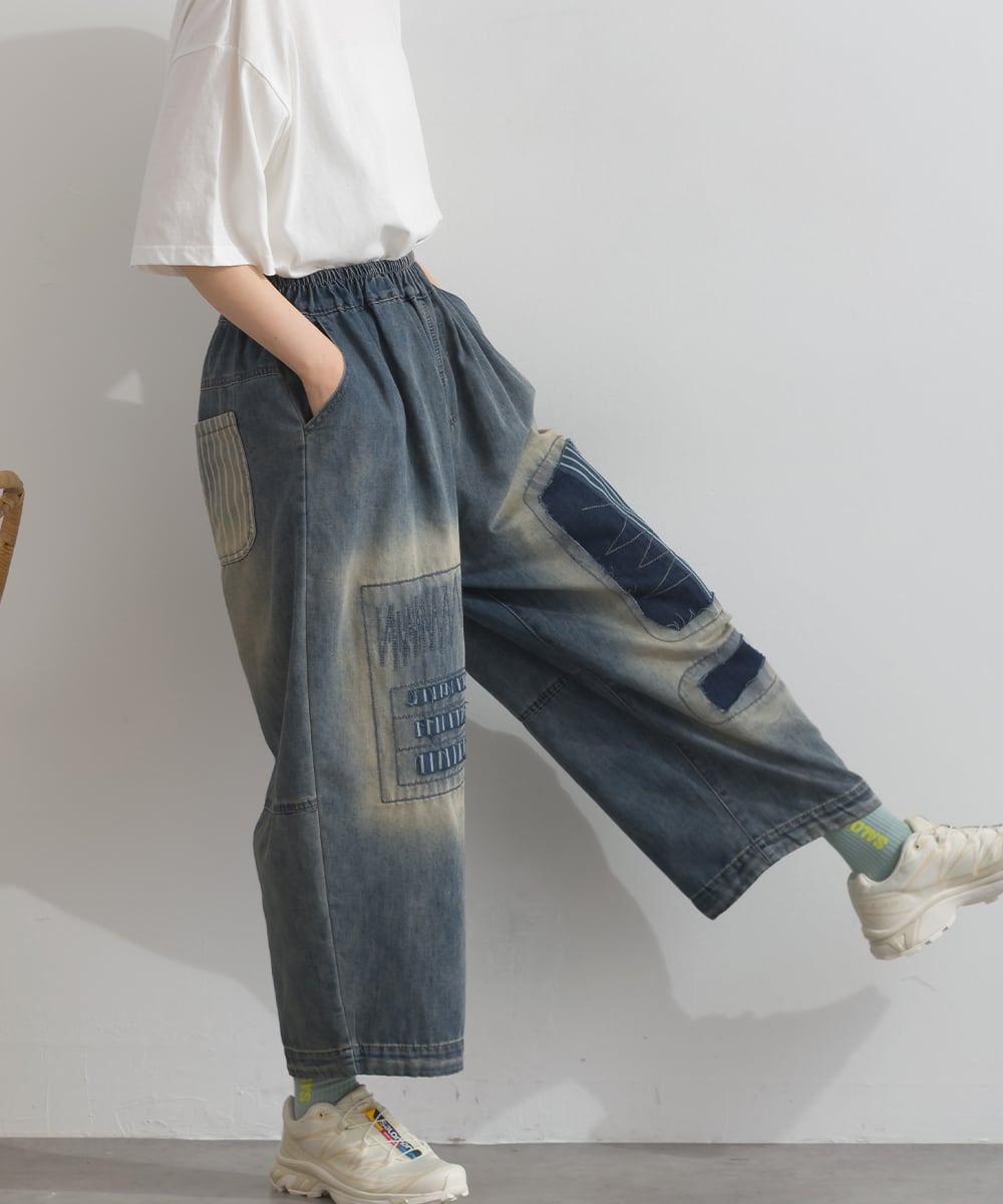 D262121 パッチワーク風ダメージデニムパンツ / Patchwork Style