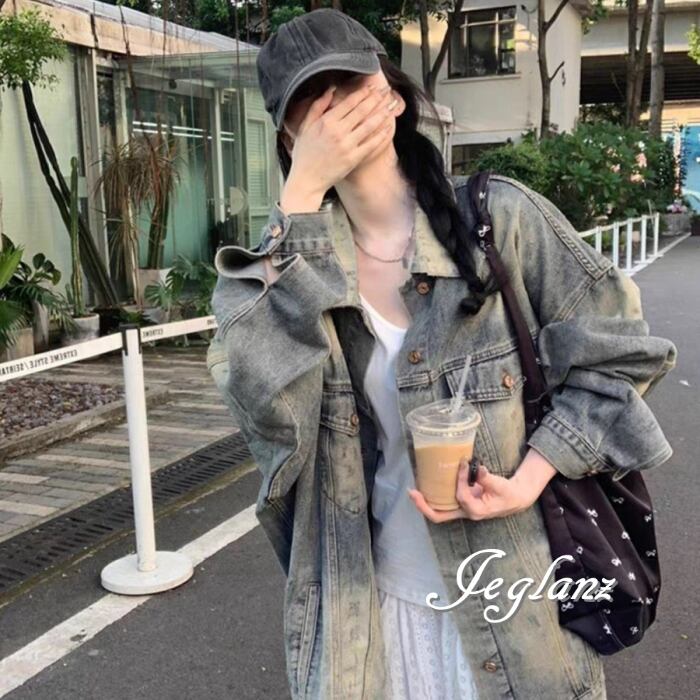 ウォッシュド デニム ジャケット オーバーサイズ ユニセックス(MD369)τ