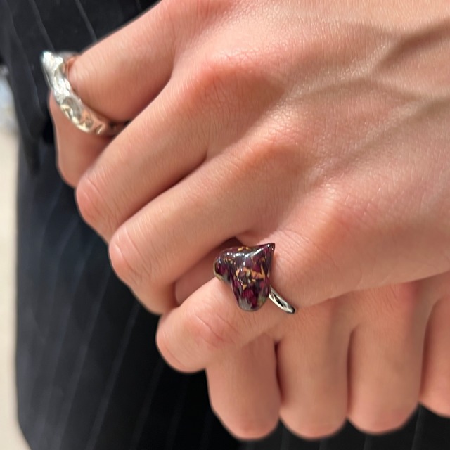 Flower Heart -RED- pinky ring