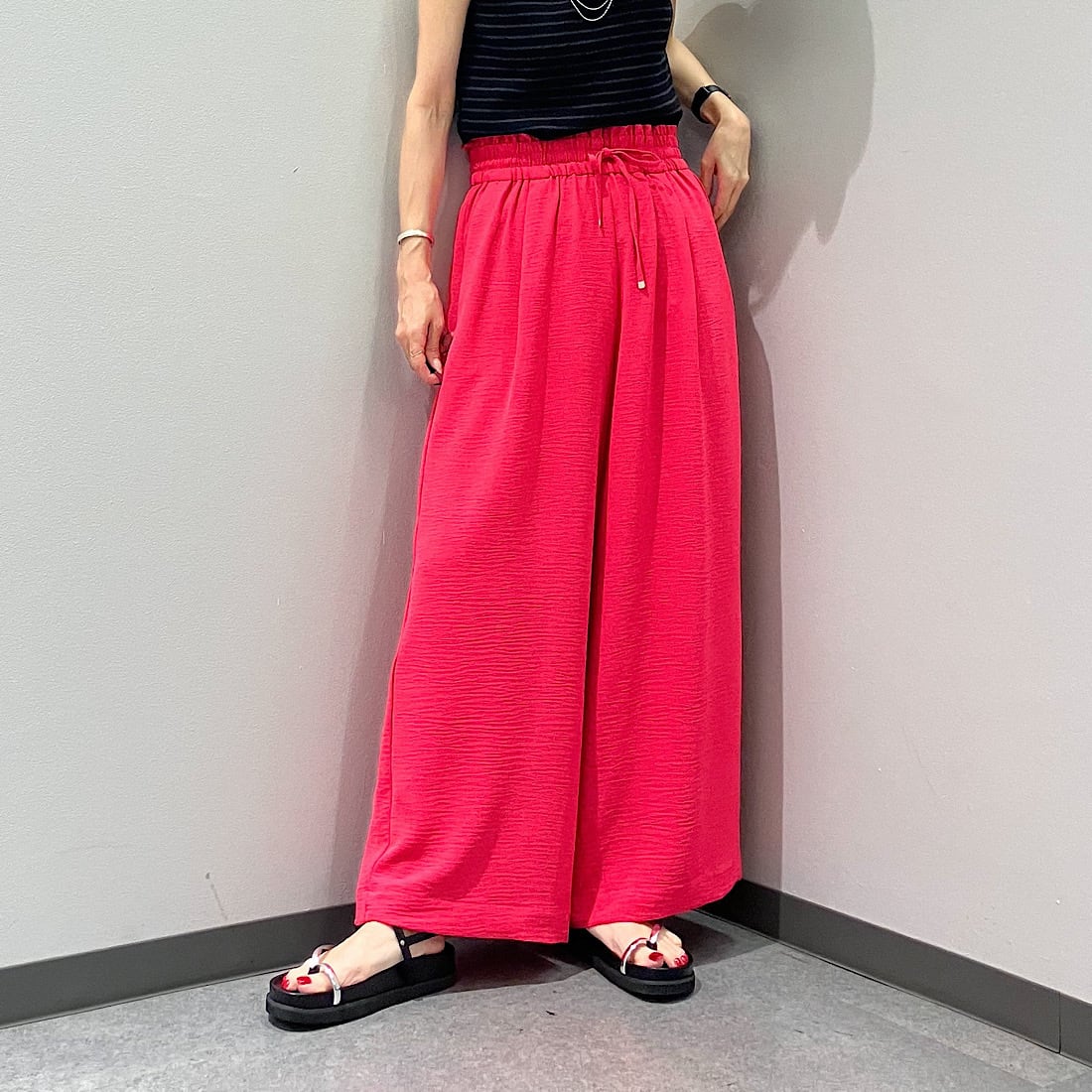 リラックス麻ライクワイドパンツ