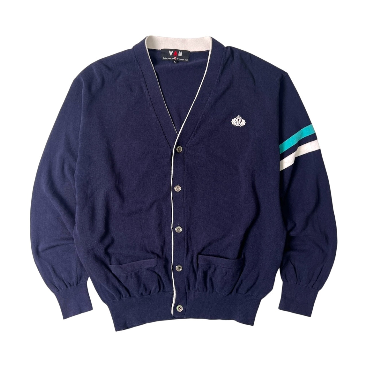 VAN JAC ヴァンヂャケット コットンニット カーディガン L/ネイビー