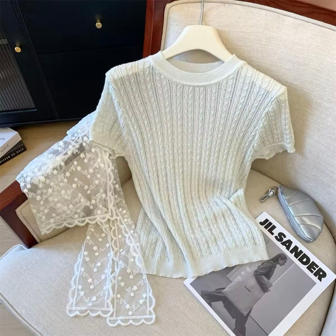 レースセーラーカラーリブニット