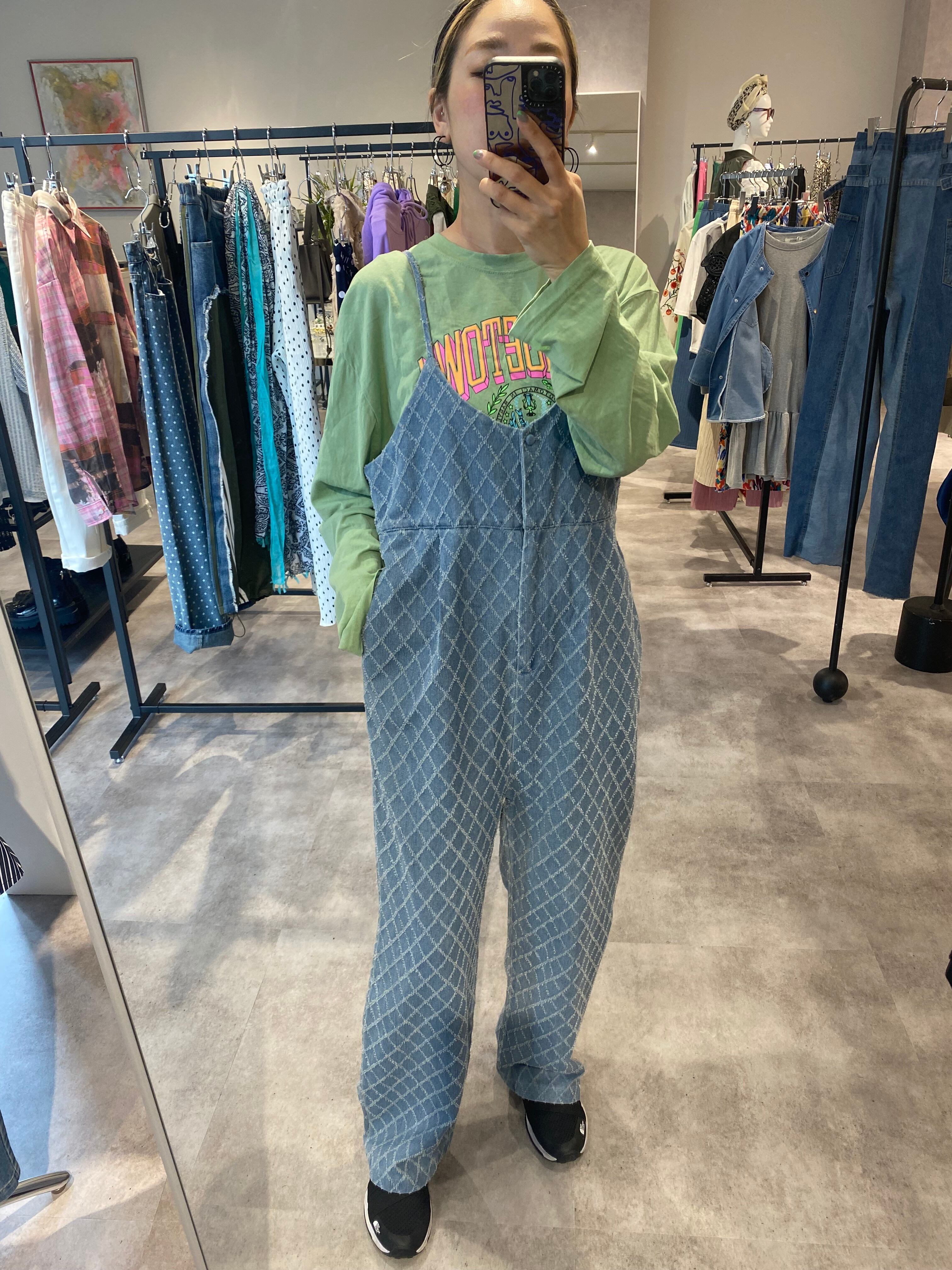 diamond pattern denim salopette