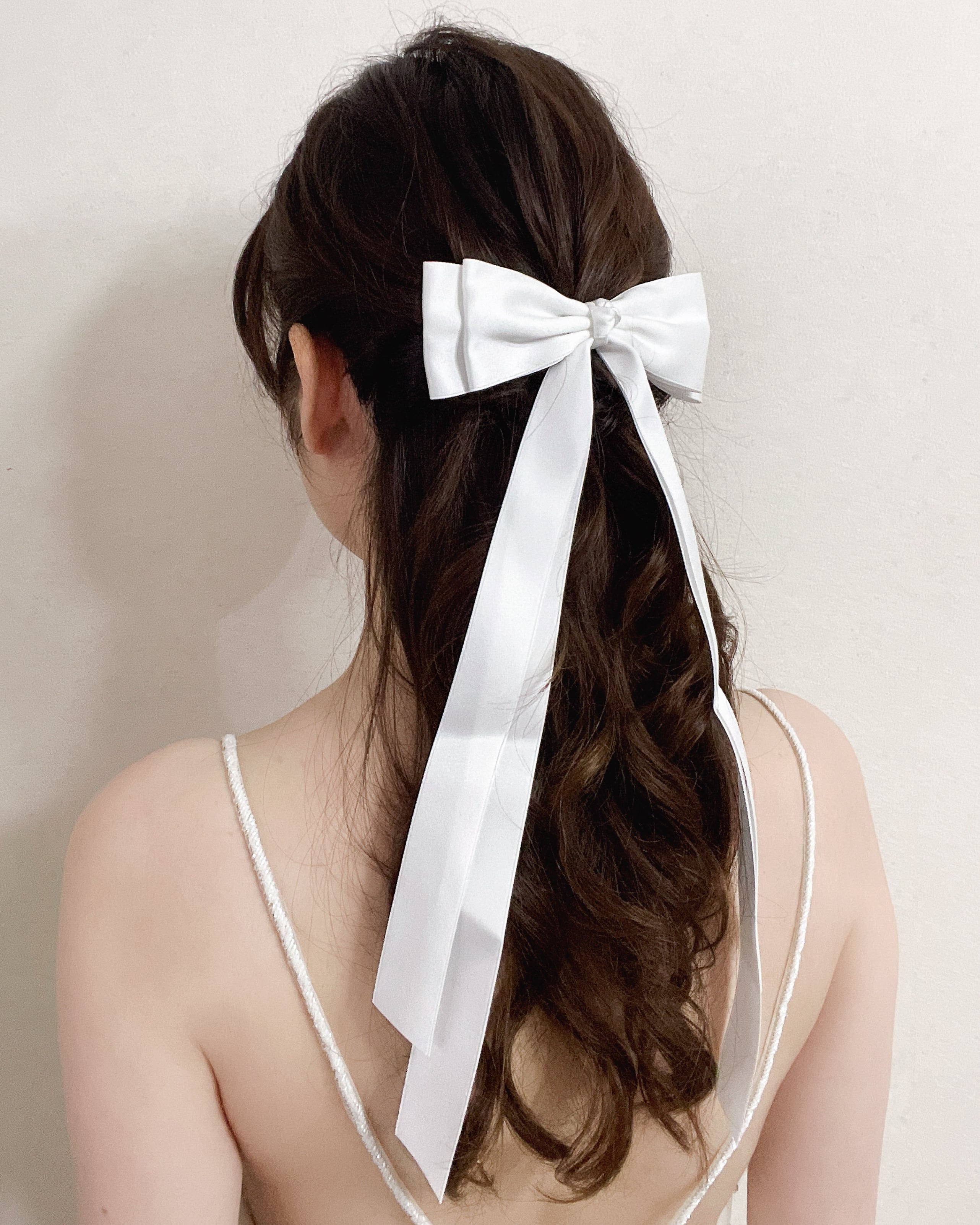 リボンヘアアクセサリーウェディングホワイト【AH2505-05W