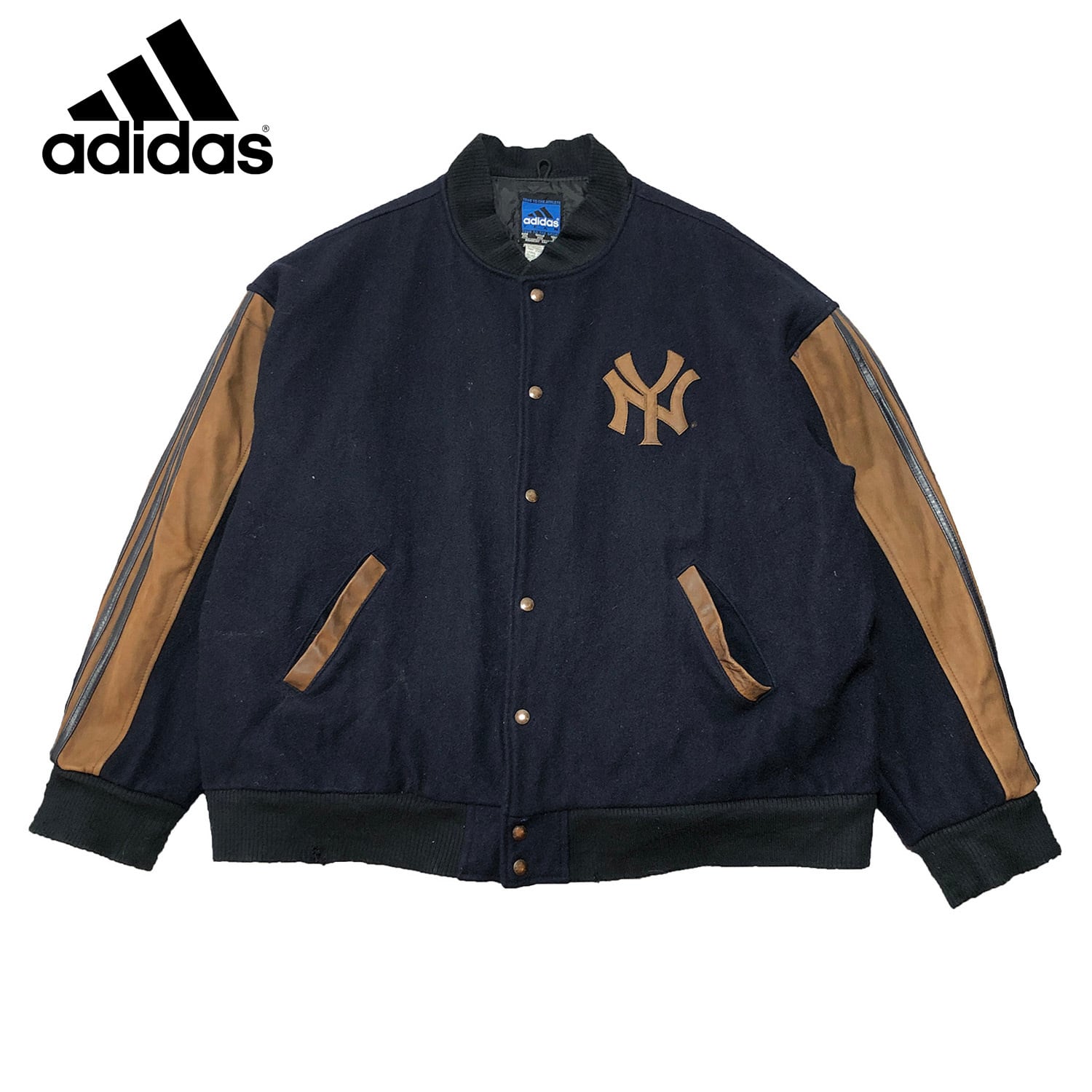 レア古着USA製80s○NFLベアーズ 刺繍スタジャン ネイビー メンズL