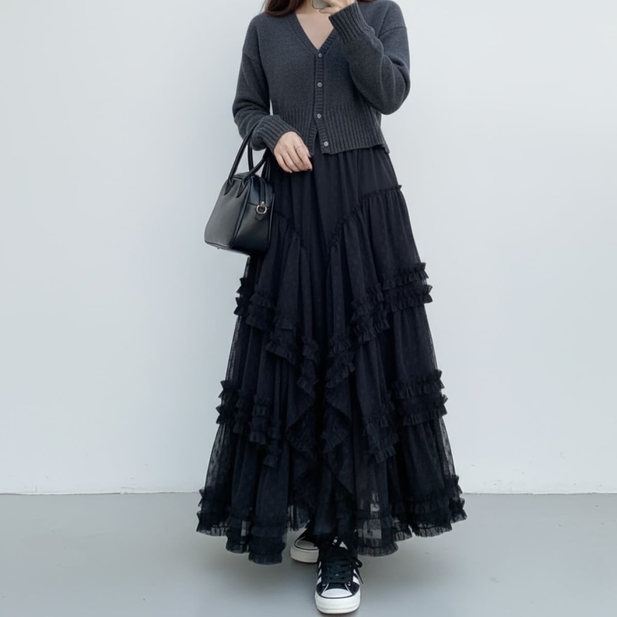 Tiered Lace Ruffle Maxi Skirt ch0203