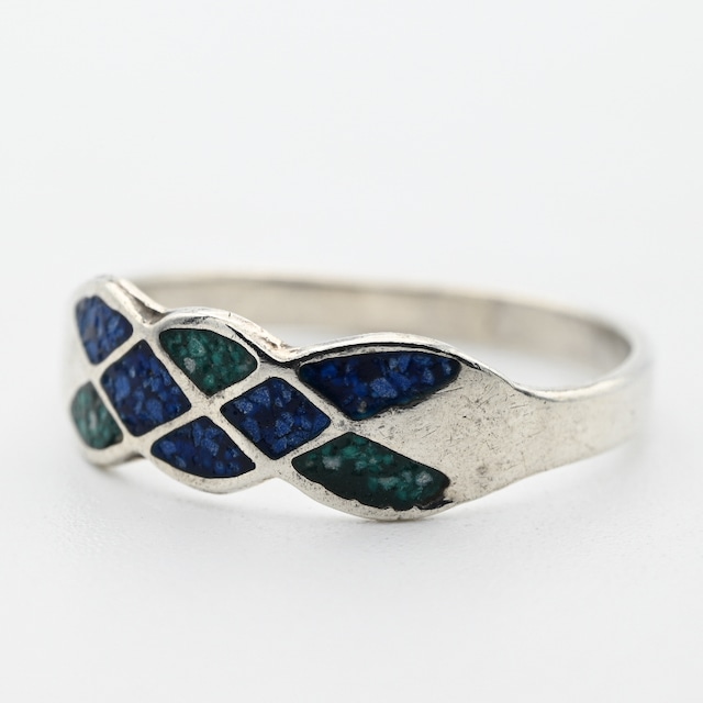 Turquoise/ Lapis Inlay Fancy Plate Ring #10.5 / Mexico