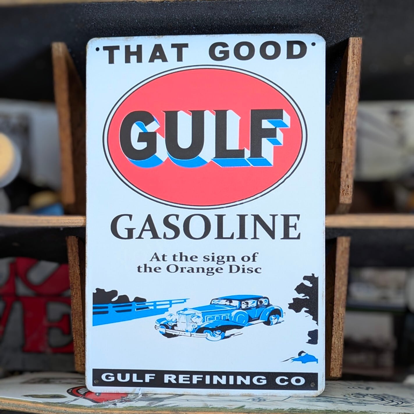 送料無料！ちょうどいいブリキ看板 【 Gulf Oil（ガルフオイル）】石油