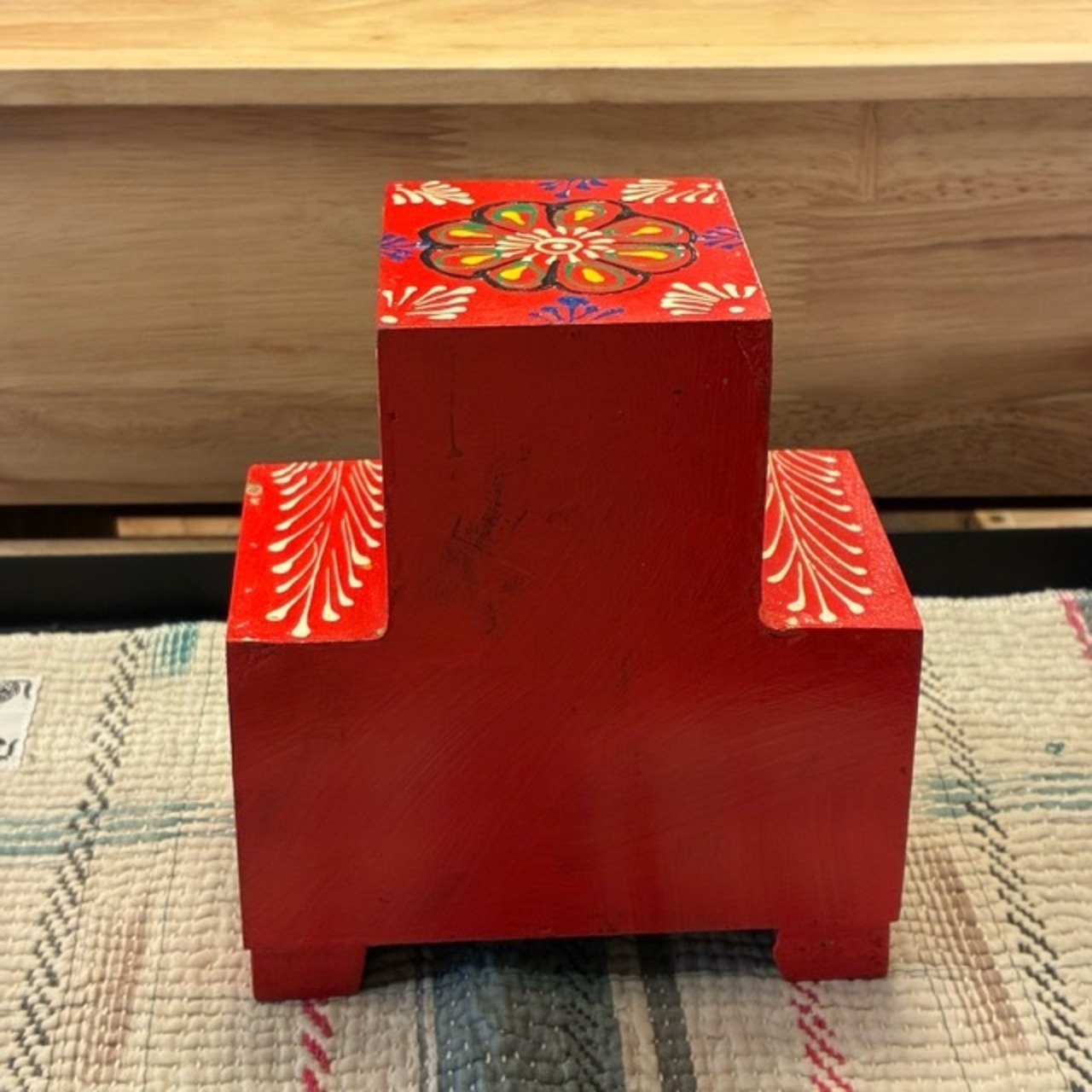 India Blue Pottery Mini 3-Drawer Unit　インド　ブルーポタリ3ドロワーチェスト　凸型　レッド　引き出し　置物　玄関収納　メヘンディアート　鍵入れ　印鑑入れ　ハンドメイド