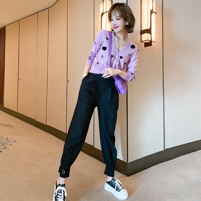 ジャカードニットカーディガン薄手パンツ セット MIUCO59088877081