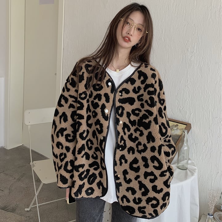 セレカジ ゆったり レオパード柄 ウールコート ジャケット レディース 