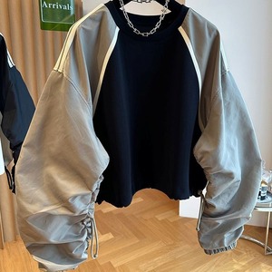 CONTRAST RAGLAN DRAWSTRING CROPPED SWEATSHIRT M-18879