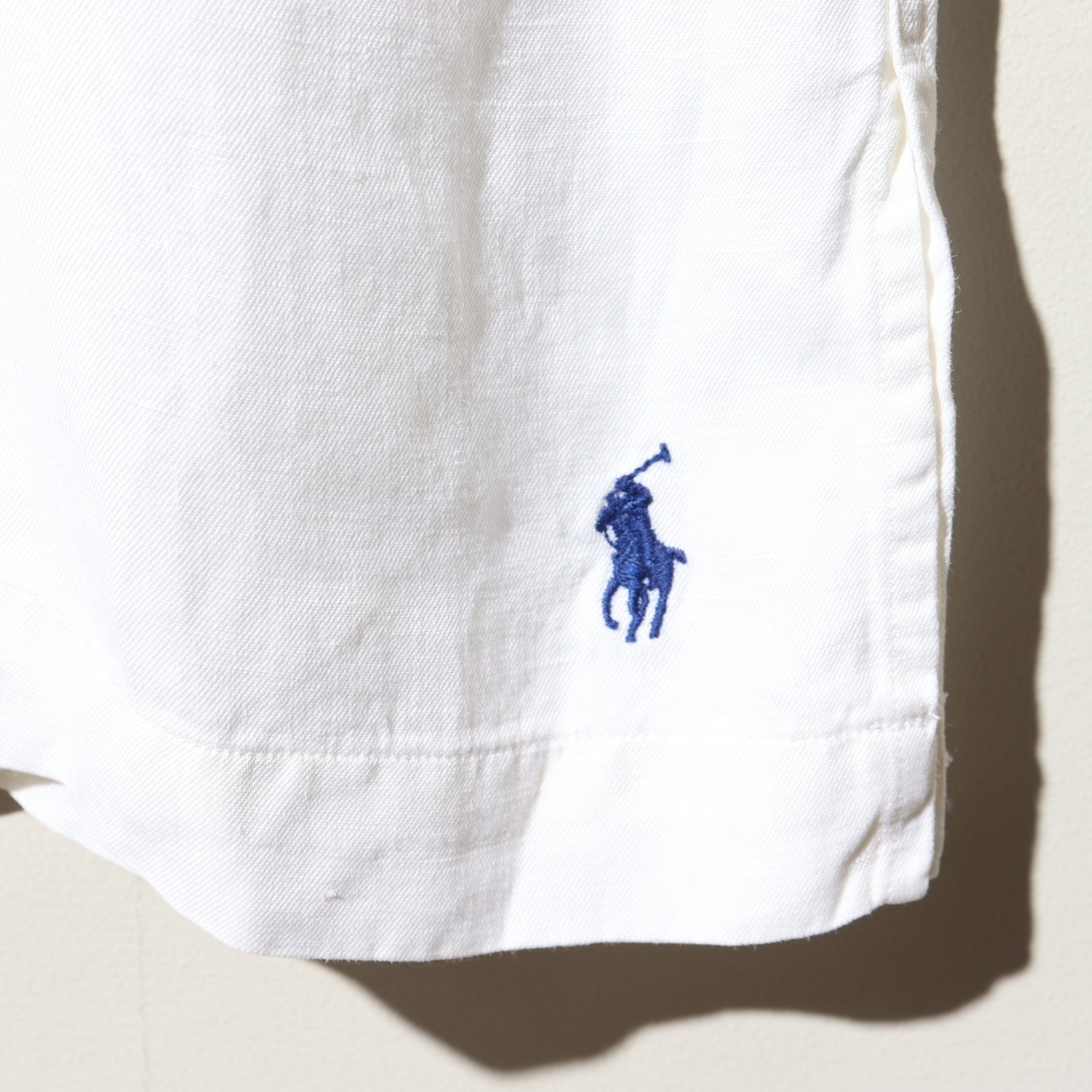 Deadstock L オフホワイト Caldwell シルクリネン ポロラルフローレン 半袖開襟シャツ 白