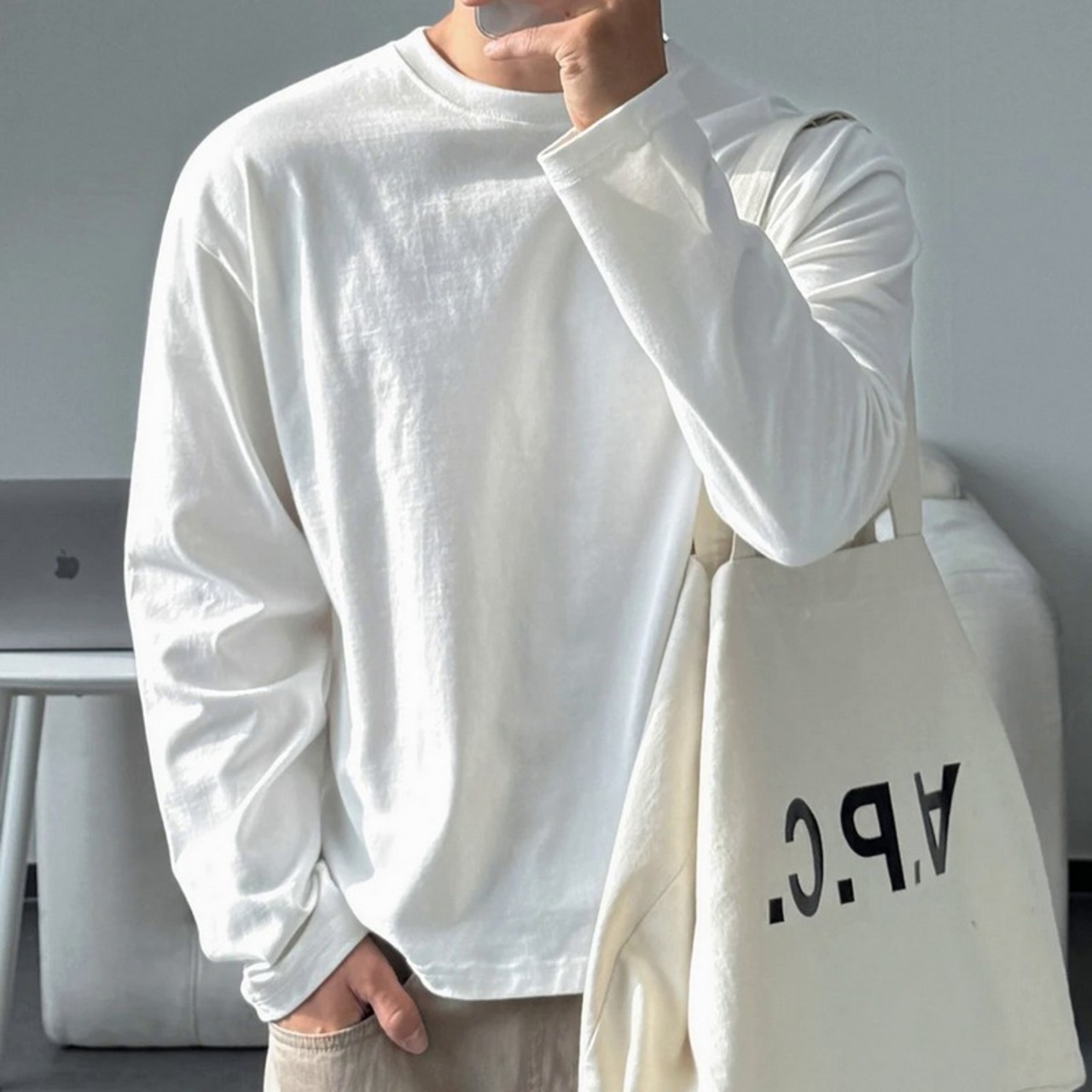 コットンベーシックロングTシャツ　1323