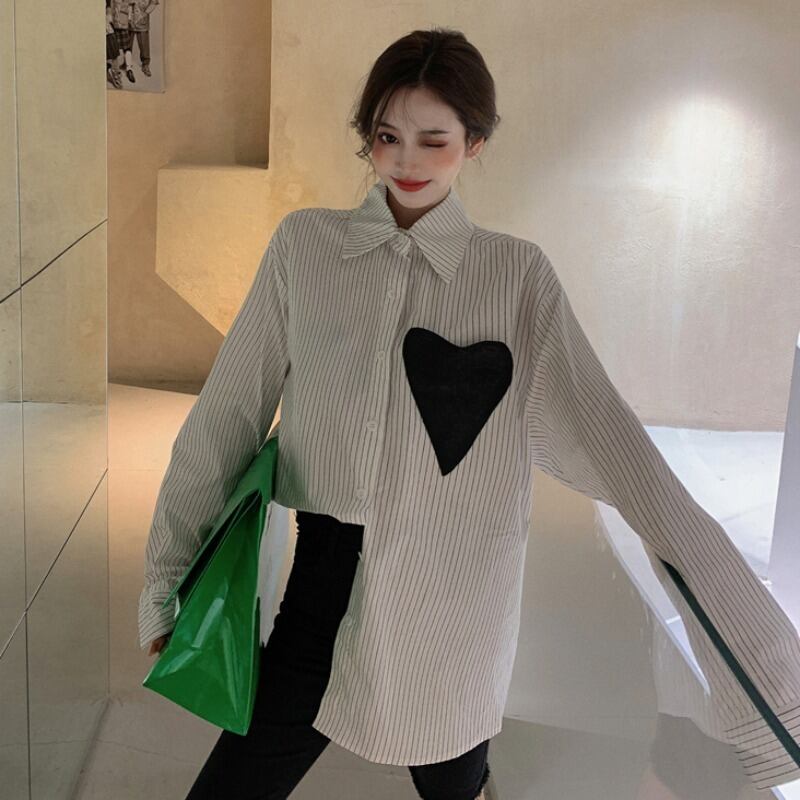 ブラウス ルーズスタイルストライプロングシャツ ジャケット トップス ウィンター 冬物 YY-ファッション2728281582