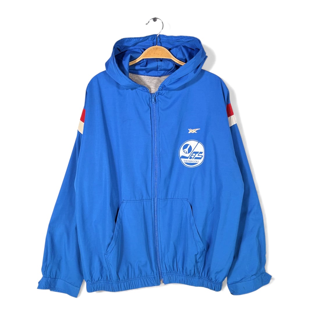 80s アシックス × NHL シャーブルックジェッツ カナダ製 ヴィンテージ ナイロンジャケット アイスホッケー asics サイズL 古着 CK0260