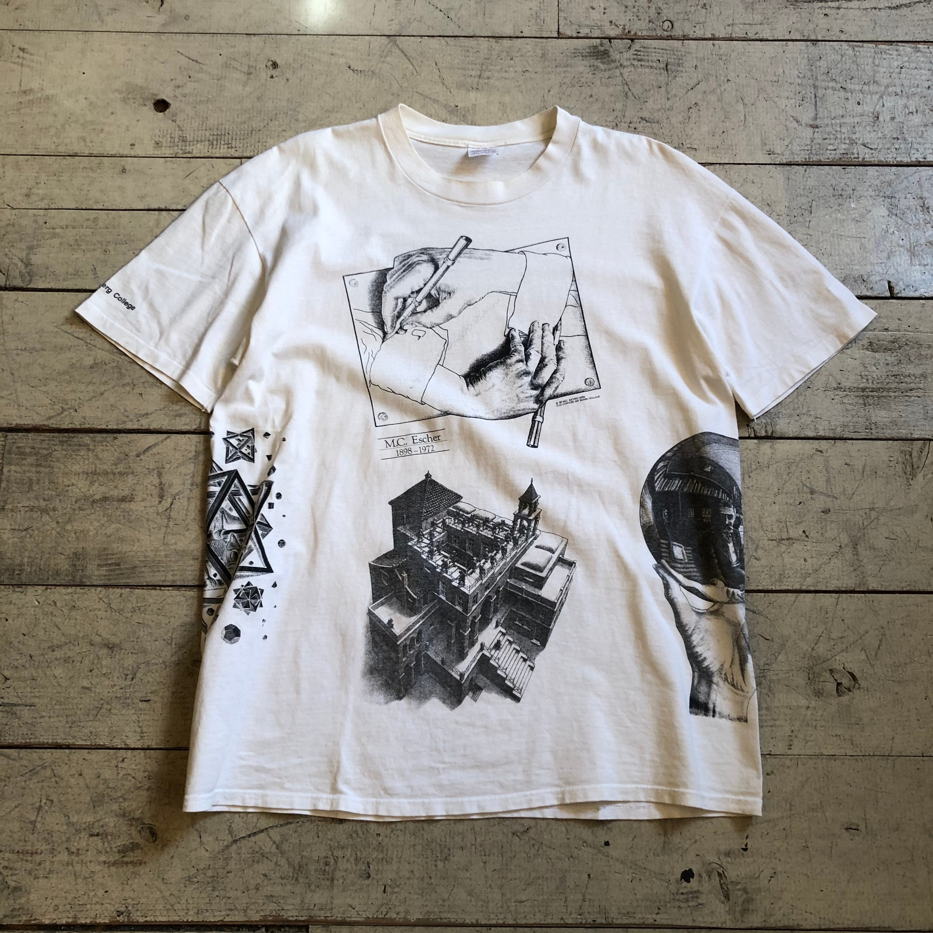 カラーブラックレア柄　エッシャー  Tシャツ 90’s M.C.EscherアートTシャツ