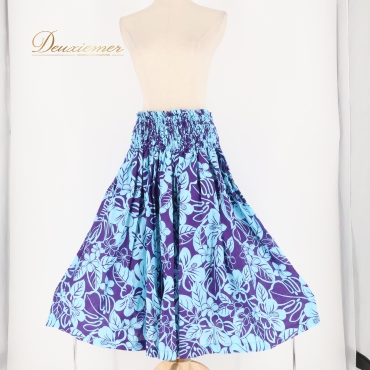 フラダンス 衣装 パウスカート セキノレーシングスポーツ ブルー系 日本製 パープル系 ツートーン プルメリア柄 ハイビスカス柄 シングル シンプル かわいい 華やか 鮮やか 明るい 水色 ハワイアン アロハ ハワイアンプリント フラ ダンス レッスン 練習