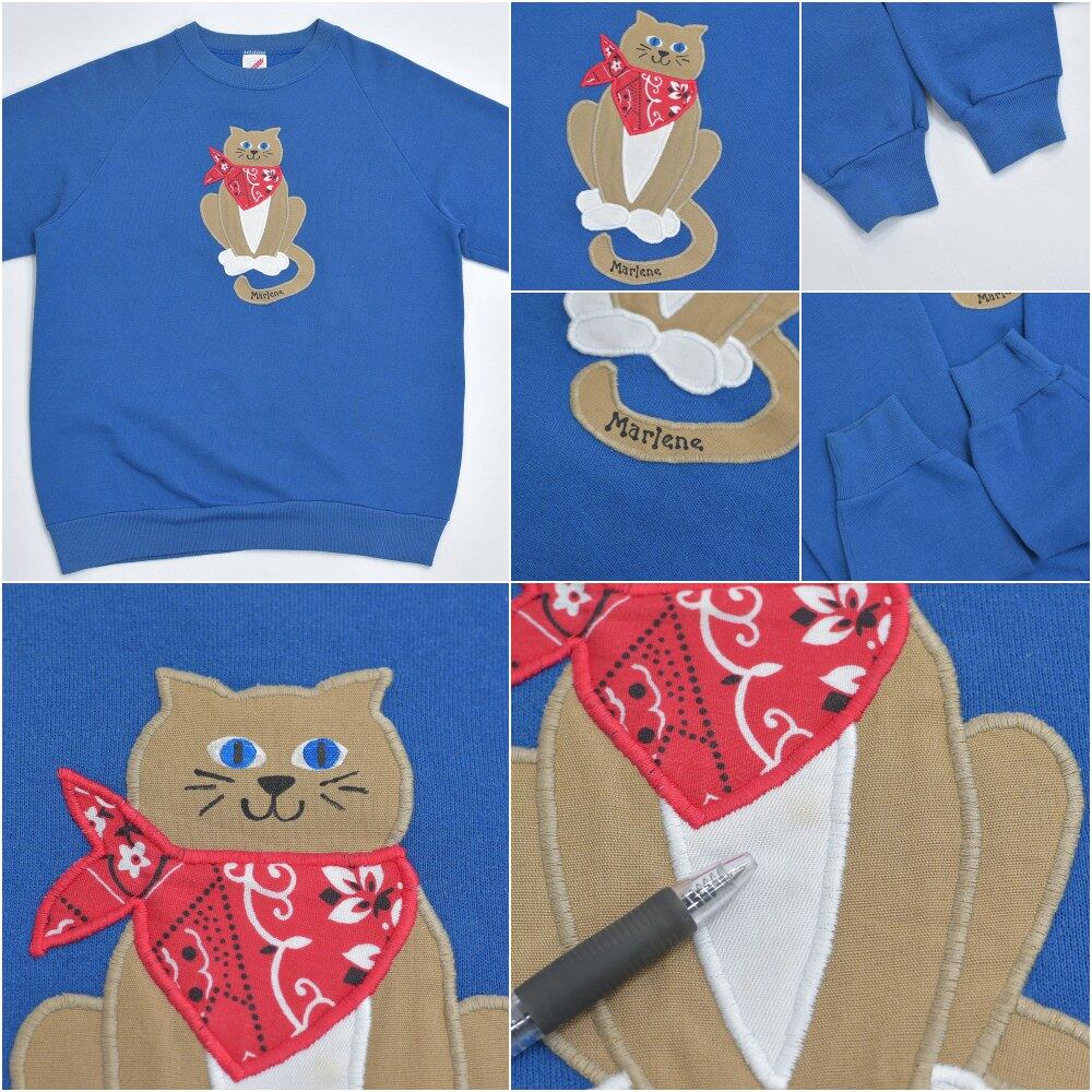 90s USA製 JERZEES ジャージーズ 猫 キャット アップリケ 刺繍 90s USA製 JERZEES ジャージーズ 猫 キャット アップリケ 刺繍
