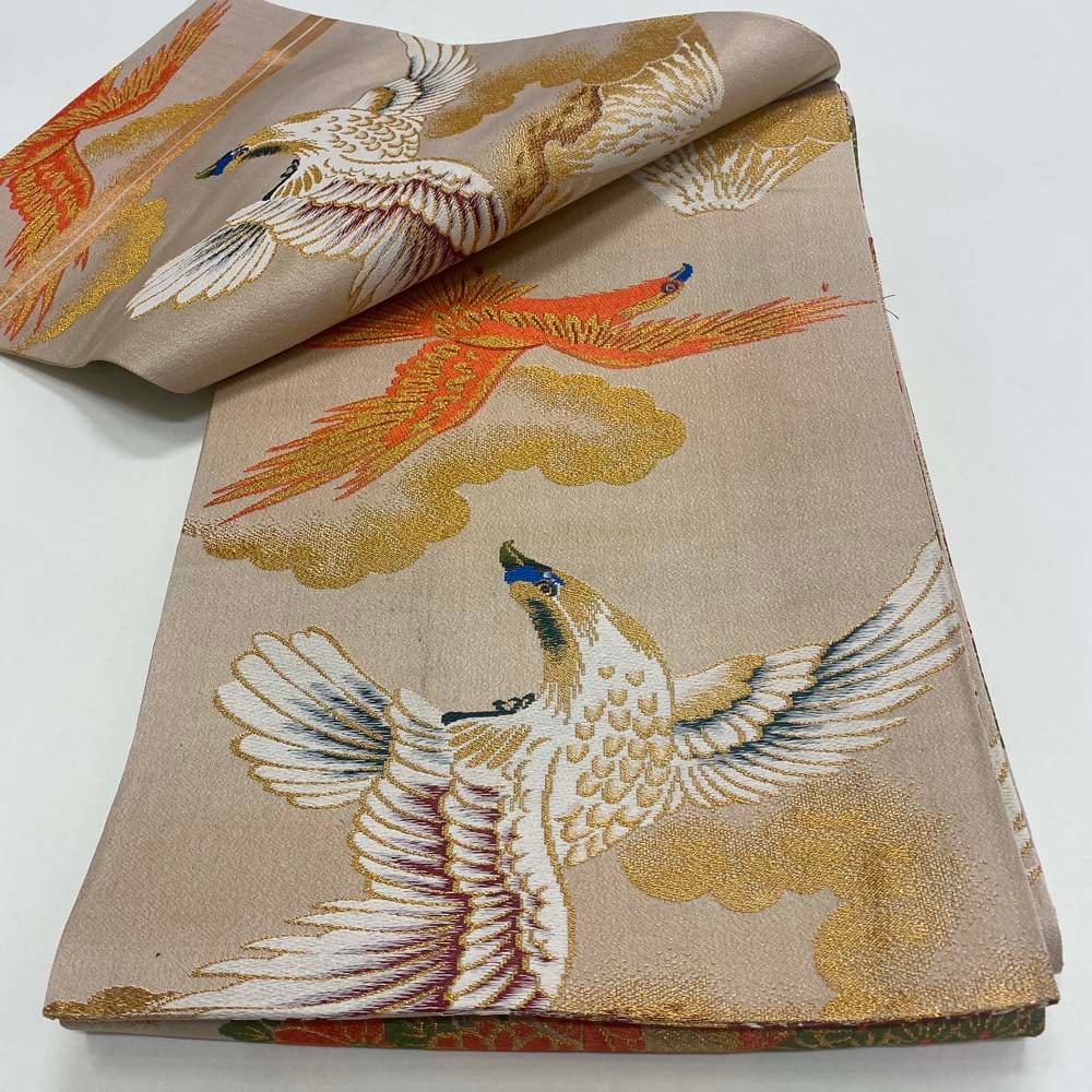 着物　袋帯　丸帯　アンティーク　鶴 丸帯 アンティーク ヴィンテージ 全通 金帯 374cm 花嫁衣装 貸