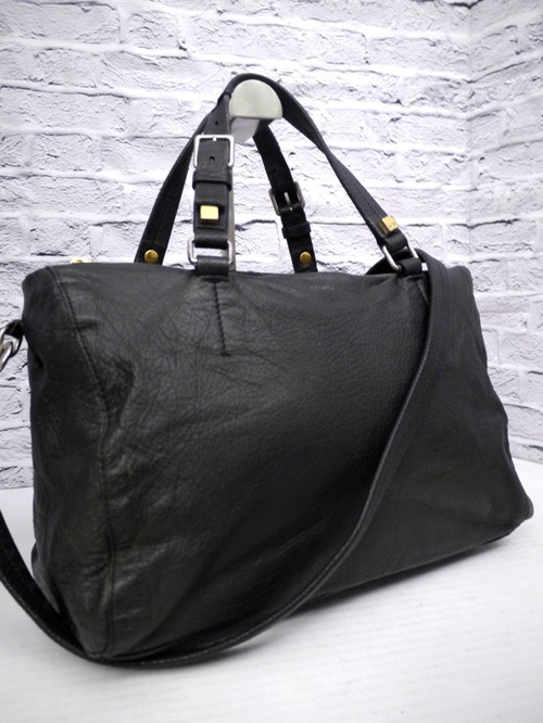 ◆CELINE セリーヌ HORIZONTAL DUFFEL ホライゾン ダッフル 3連ジップ 2way ミニボストン型 レザー トート バッグ 黒◆ 希少なダッフル♪