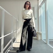 切替ワイドデニムPT/ブラック