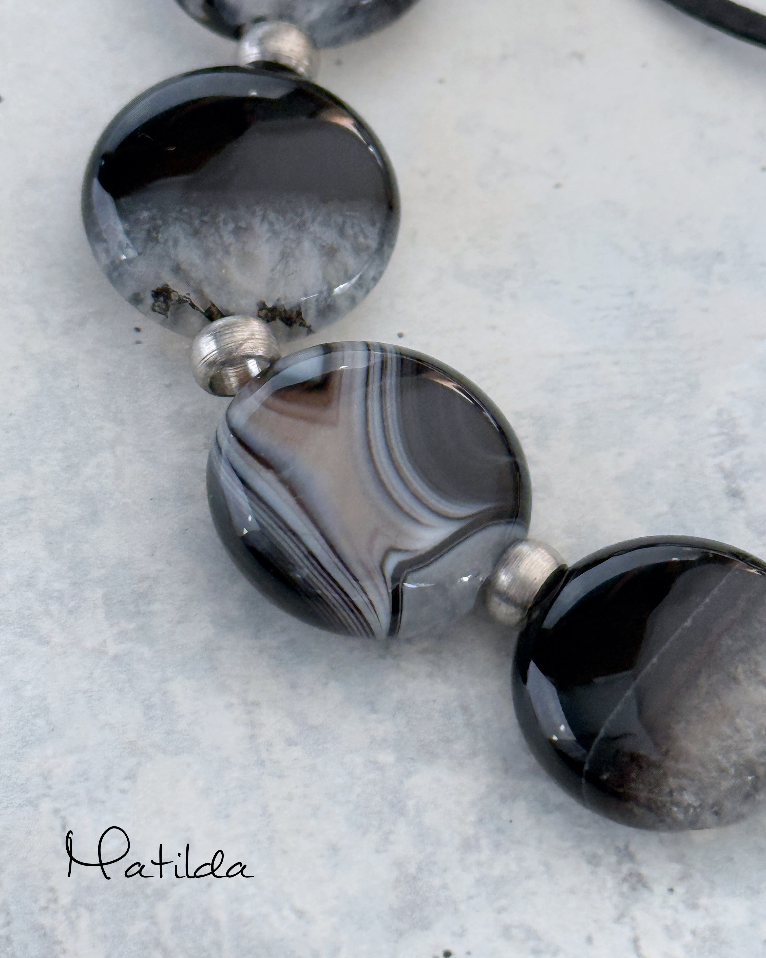 Chain & stone bracelet (ブラックアゲート×クォーツ)