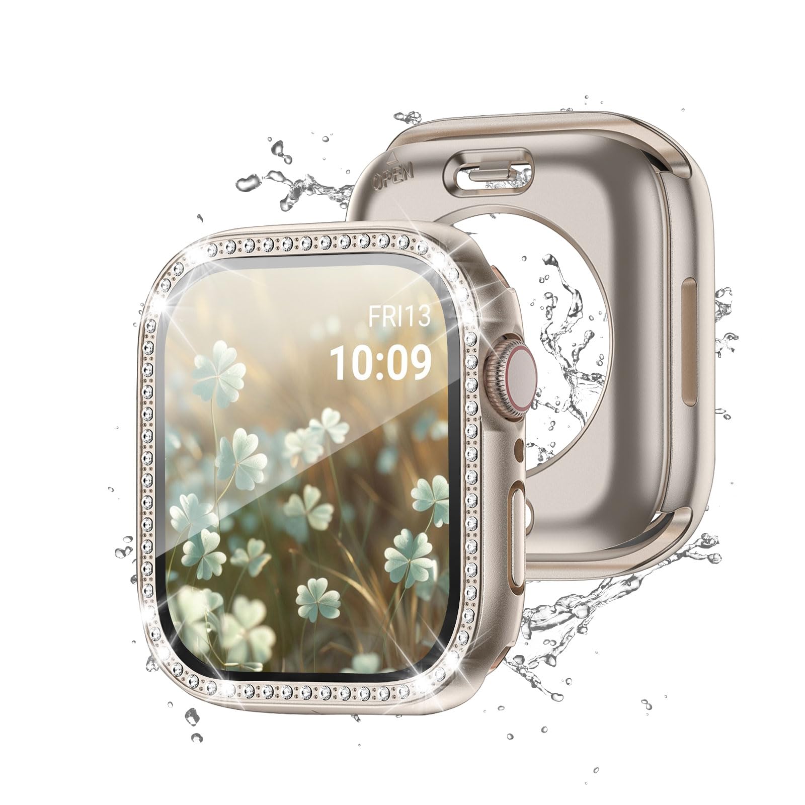 【在庫のみ】【フルカバー保護】Puptoya アップルウォッチ 防水 カバー キラキラ Apple Watch Series 6 5 4 SE3 SE2 対応 40mm ケース 2 in 1 前後の保護 PC+ガラス素材 高透過率 装着簡単 脱落しやすい 耐衝撃 iWatch 40mm スターライト