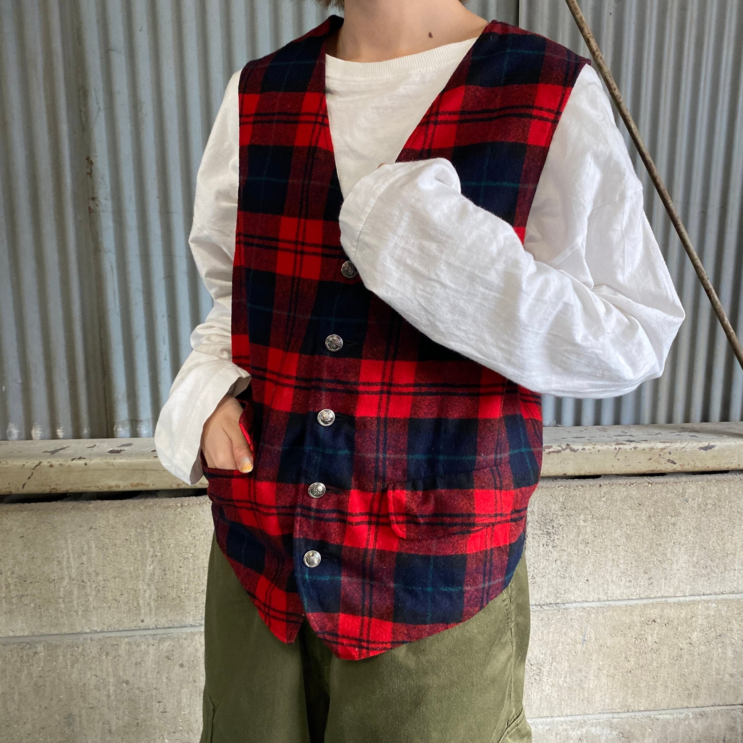 70年代 PENDLETON ペンドルトン チェック柄 ウールベスト ジレ メンズM 