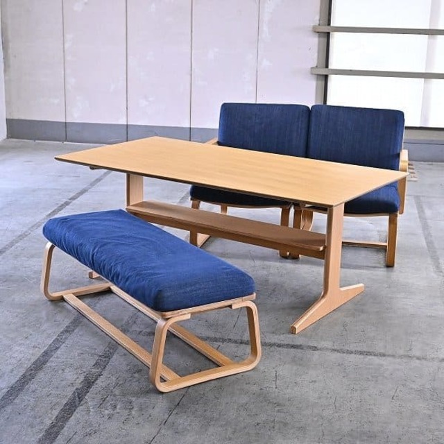 無印良品 MUJI オーク材 12万 リビングでもダイニングでも使える ダイニングセット 4点 テーブル アームチェア ベンチソファ スツール【中古家具/中古インテリア/USED家具ユーズド家具/リサイクル】