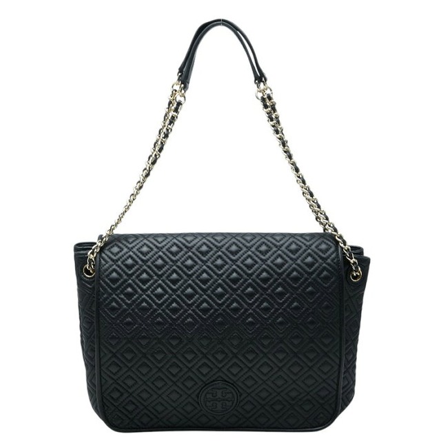 トリーバーチ ロゴ キルティング チェーン ショルダーバッグ ブラック レザー レディース Tory Burch 【中古】