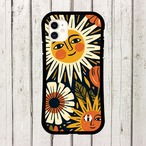 受注生産 iPhoneケース 太陽の顔と花の民芸柄｜太陽モチーフ FMSY065B