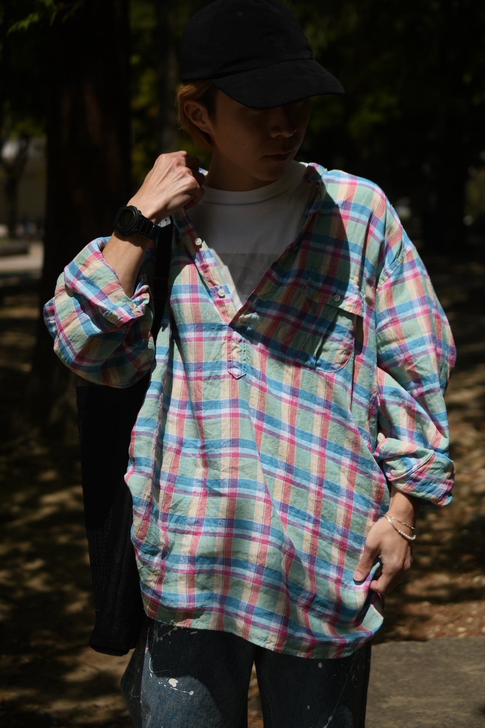 nariwai 別注 individualized shirt リネン 新品 INDIVIDUALIZED SHIRTS / Ex Linen pullover shirt (Green Plaid