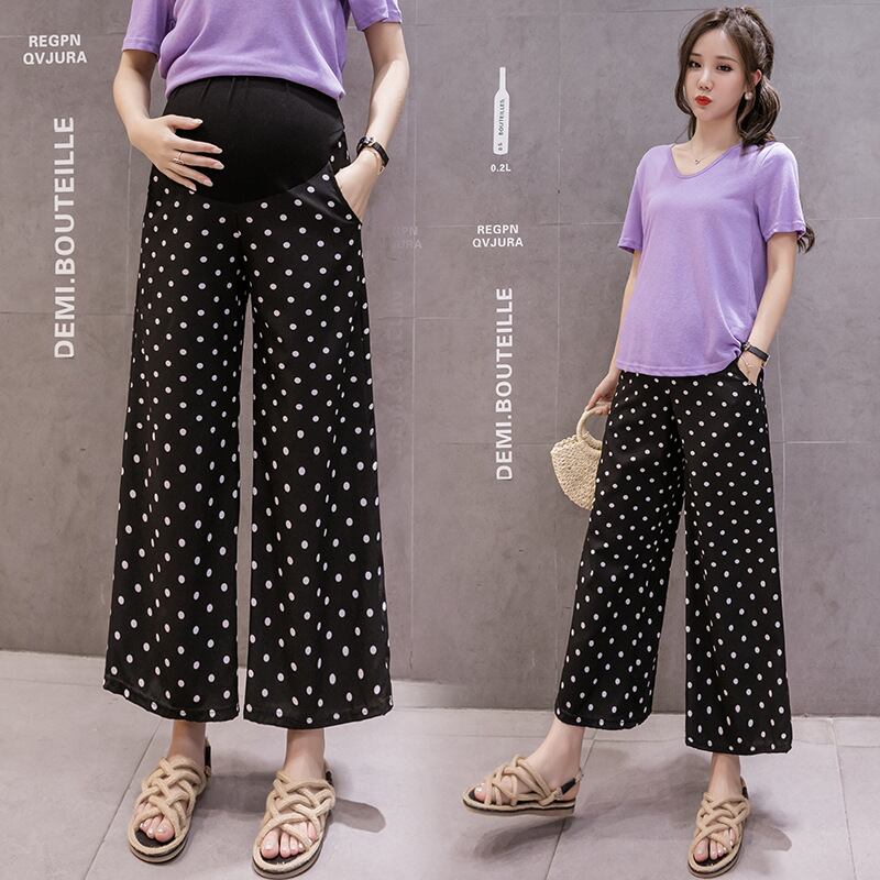 【新作】【送料無料】 マタニティウェア2020夏の新しいシフォン水玉ルーズクロップドパンツバージョンのマタニティベリーリフトワイドレッグパンツ-アリババ サマー 夏物 ワイドパンツ expec223785528645